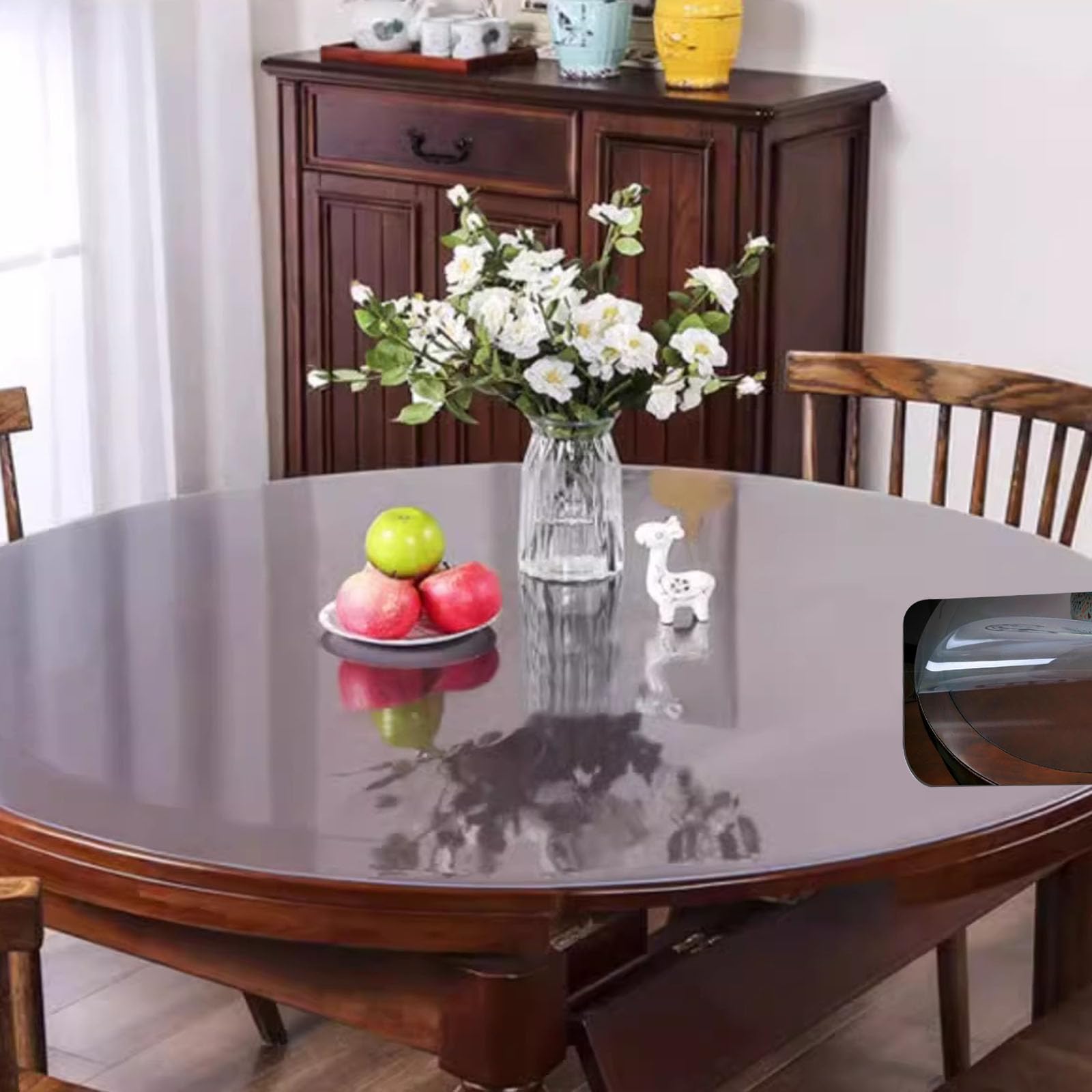 Protecteur de table transparent 1,5 mm en PVC pour salle à manger