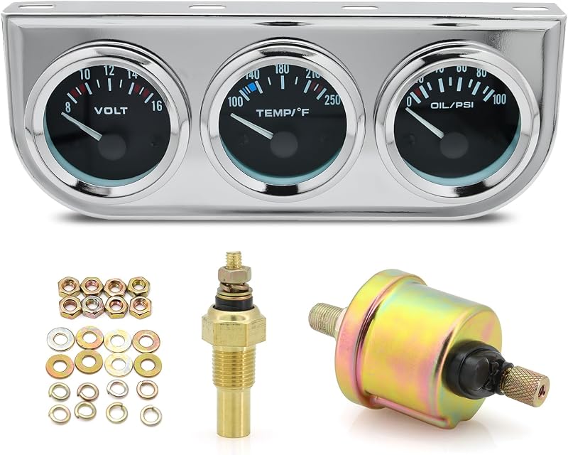 Kit de 3 Manômetros Automotivos ARTILAURA 52 mm – Pressão do Óleo, Temperatura da Água e Voltímetro para 12 V