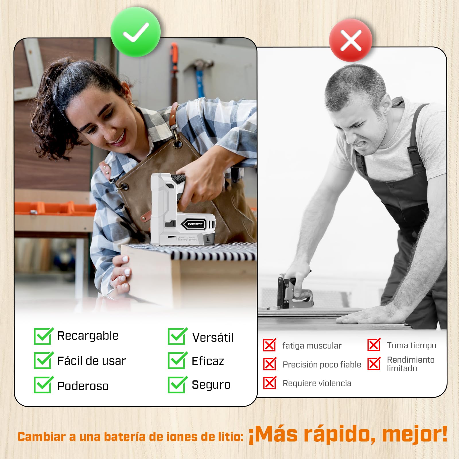 Pistola de Grapas Eléctrica 2 en 1 Inalámbrica 4V con Batería Litio, USB-C, Incluye Grapas y Clavos para Tapicería, Reparación de Muebles, Alfombras y Bricolaje