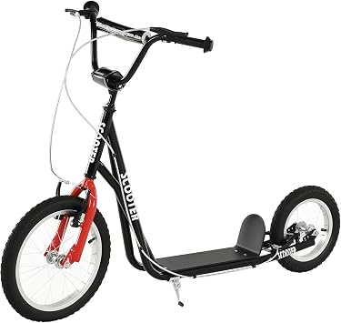 Aosom Youth Scooter, Teens Kick Scooter, Adjustable Handlebar Ride On Toy for 5+ with 16 Front and 12 Rear Dual Brakes Inflatable Wheels