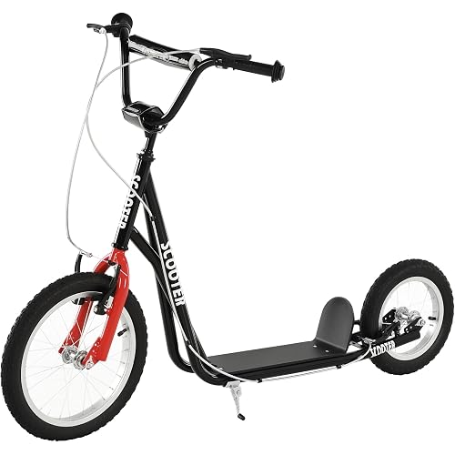 Aosom Youth Scooter, Teens Kick Scooter, Adjustable Handlebar Ride On Toy for 5+ with 16" Front and 12" Rear Dual Brakes Inflatable Wheels
