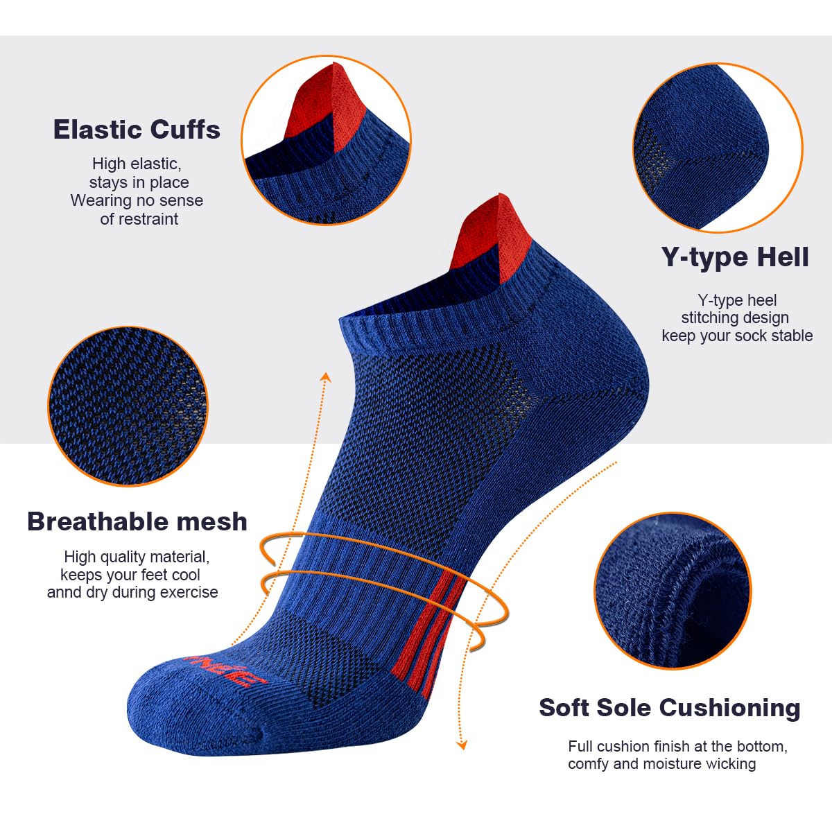 JOYNÉE Calcetines deportivos para hombre, de corte bajo, transpirables, cómodos, para deportes, paquete de 6