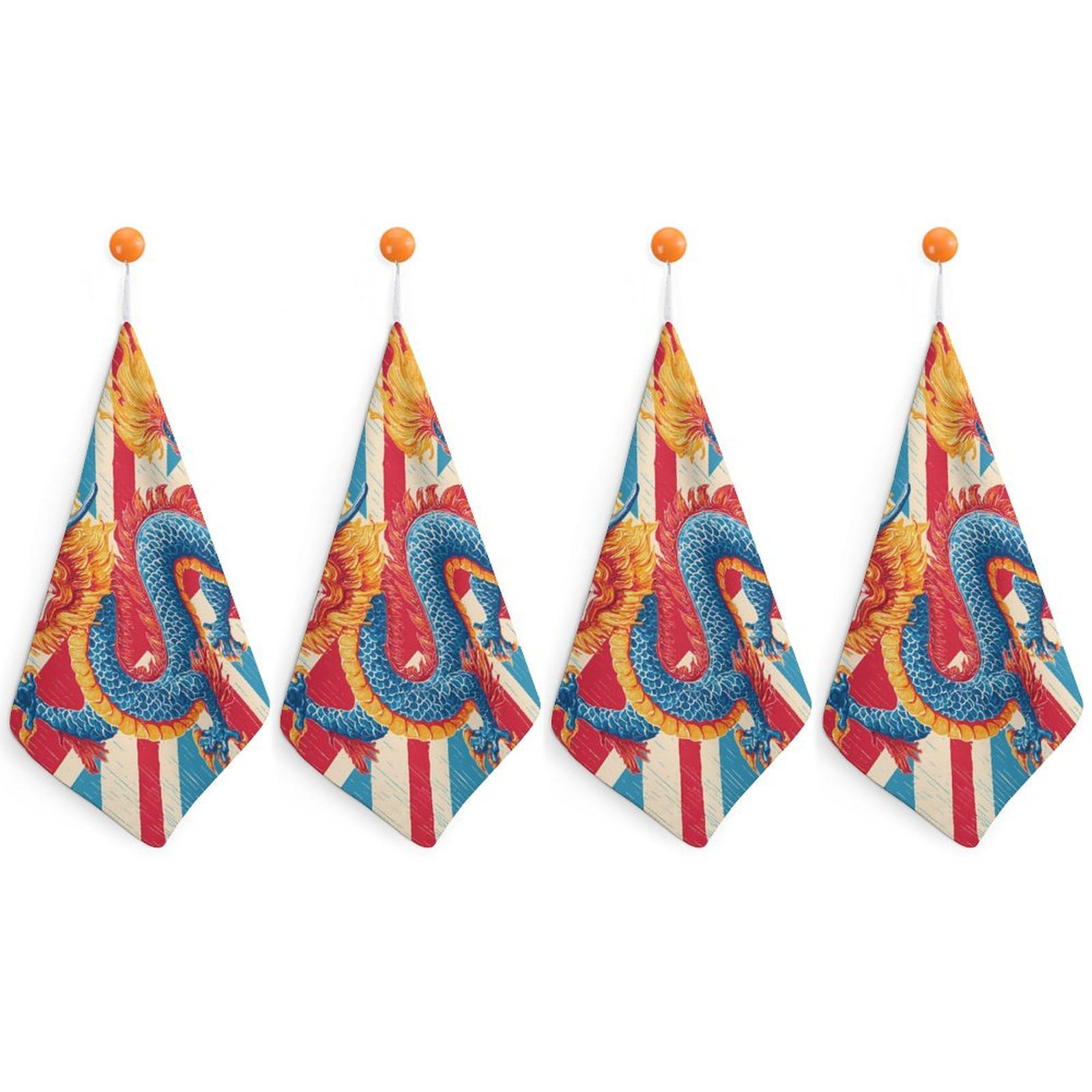 TXFBTRFSA Dragon On England Flag Hand Towels with Hanging Loop Kitchen Towel Handkerchiefs Cleaning Cloths