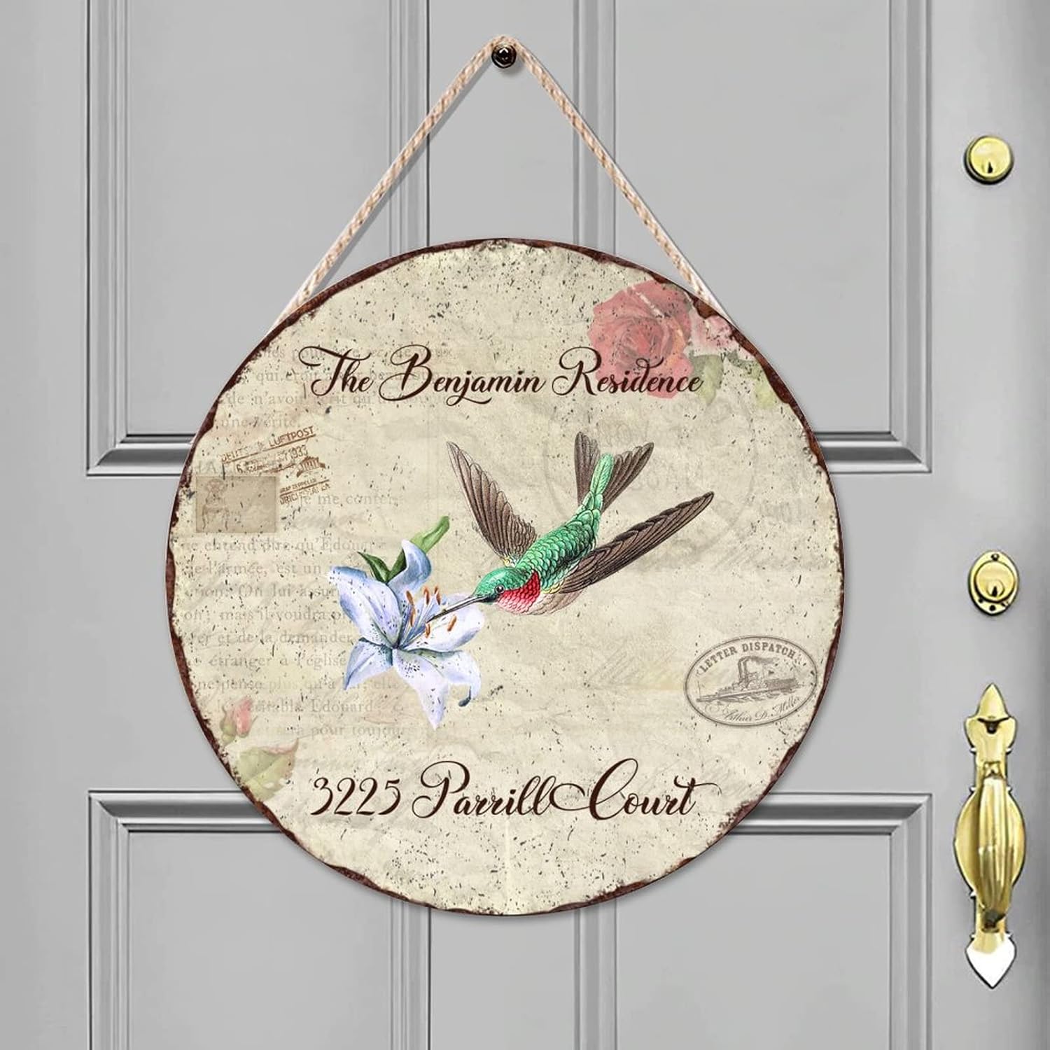 Custom Name Home Address Hummingbird Wood Door Sign, Hummingbird Wall Hanging Sign Plaque, 16" x16" Hummingbird Round Door Hanger Sign, Welcome for Front Door Farmhouse Porch Gifts
