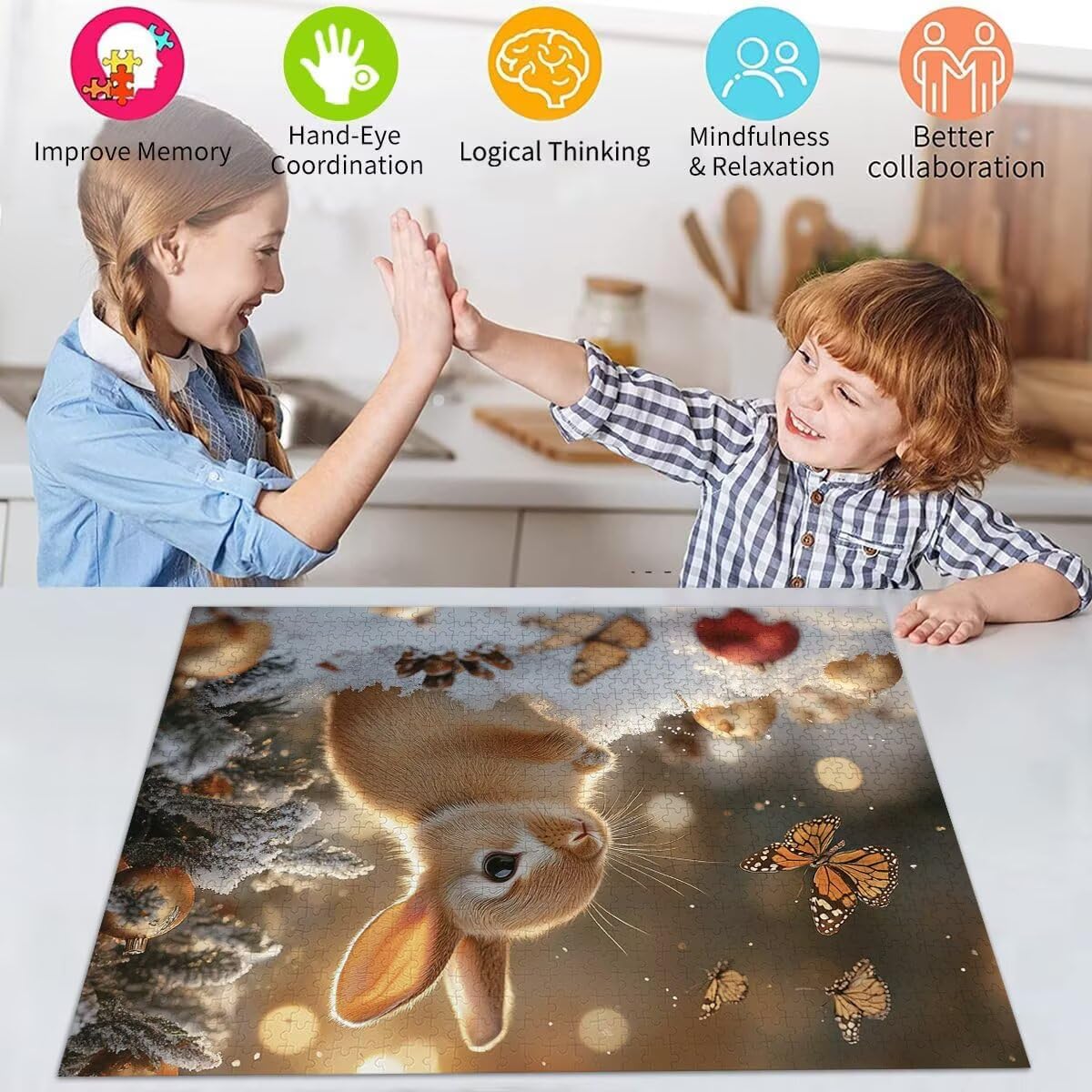 Kaninchen Puzzle für Erwachsene Kinder Anspruchsvoll 5000 Teile Impossible Klassische Puzzles Schwer Schmetterling ab 8 9 10 Jahre für Mädchen Jungen Jigsaw Kunst Educa, für Geschenke 105x156cm t-949