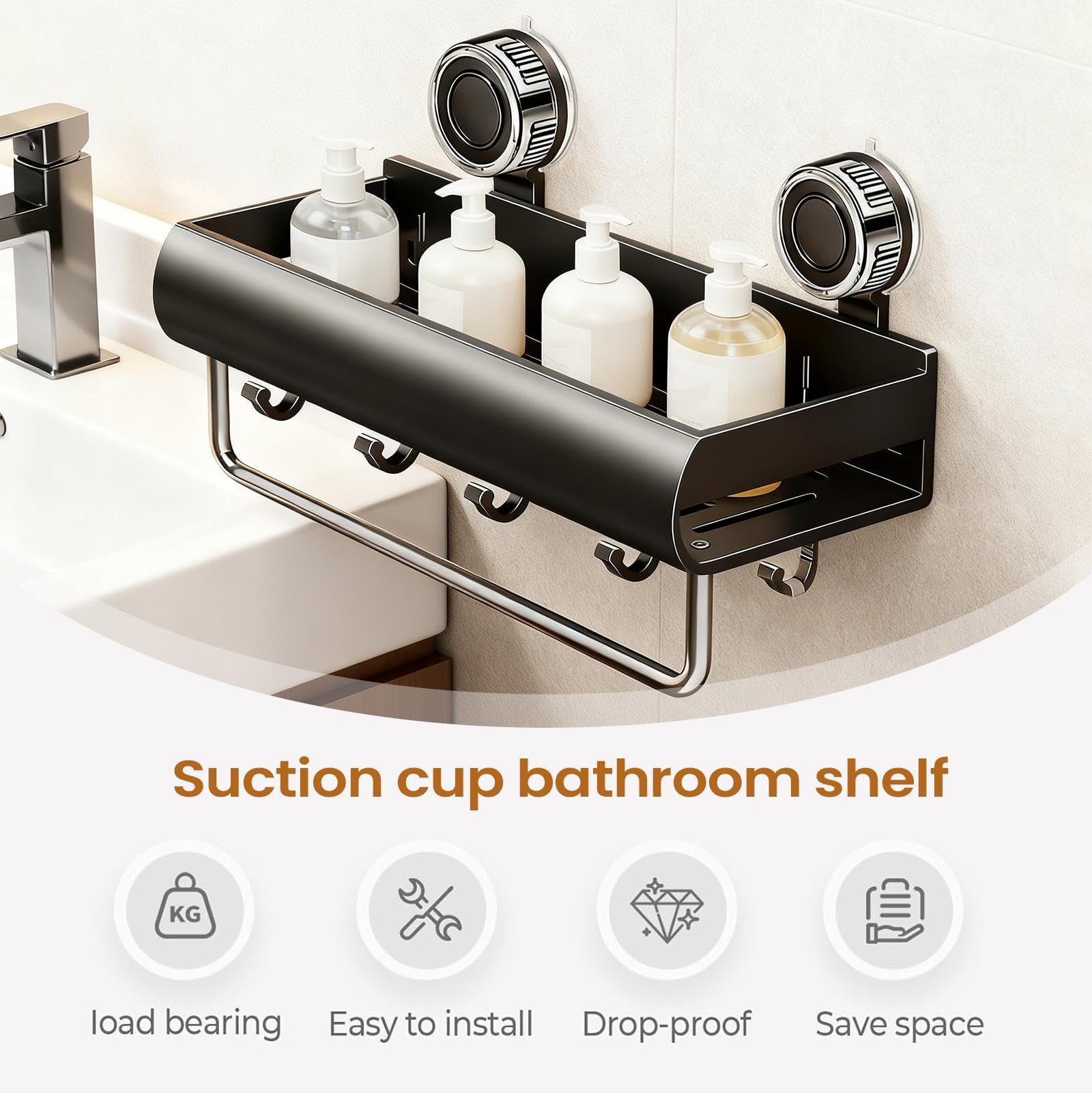 Duschregal mit Saugnäpfen, kein Bohren, rutschfest, für Shampoo, Seife, Handtücher, ideal für Küche, Schlafzimmer, WC, Wohnheim und Waschraum