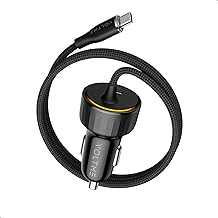 VOLTME 2 x USB C Car Charger, USB-C Dual Socket Charger with 1.2 m Cable, PD 30 W Fast Car Charging Adapter for iPhone Android Tablet, Black