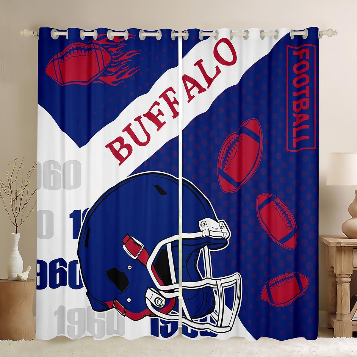 Feelyou Football Blackout Curtains Buffalo Darkening Drapes for Bedroom Living Room Decor Football City Thermal Insulated Shades Fans Gift Window Treatments, 2 Panels 42 x 90 Inch