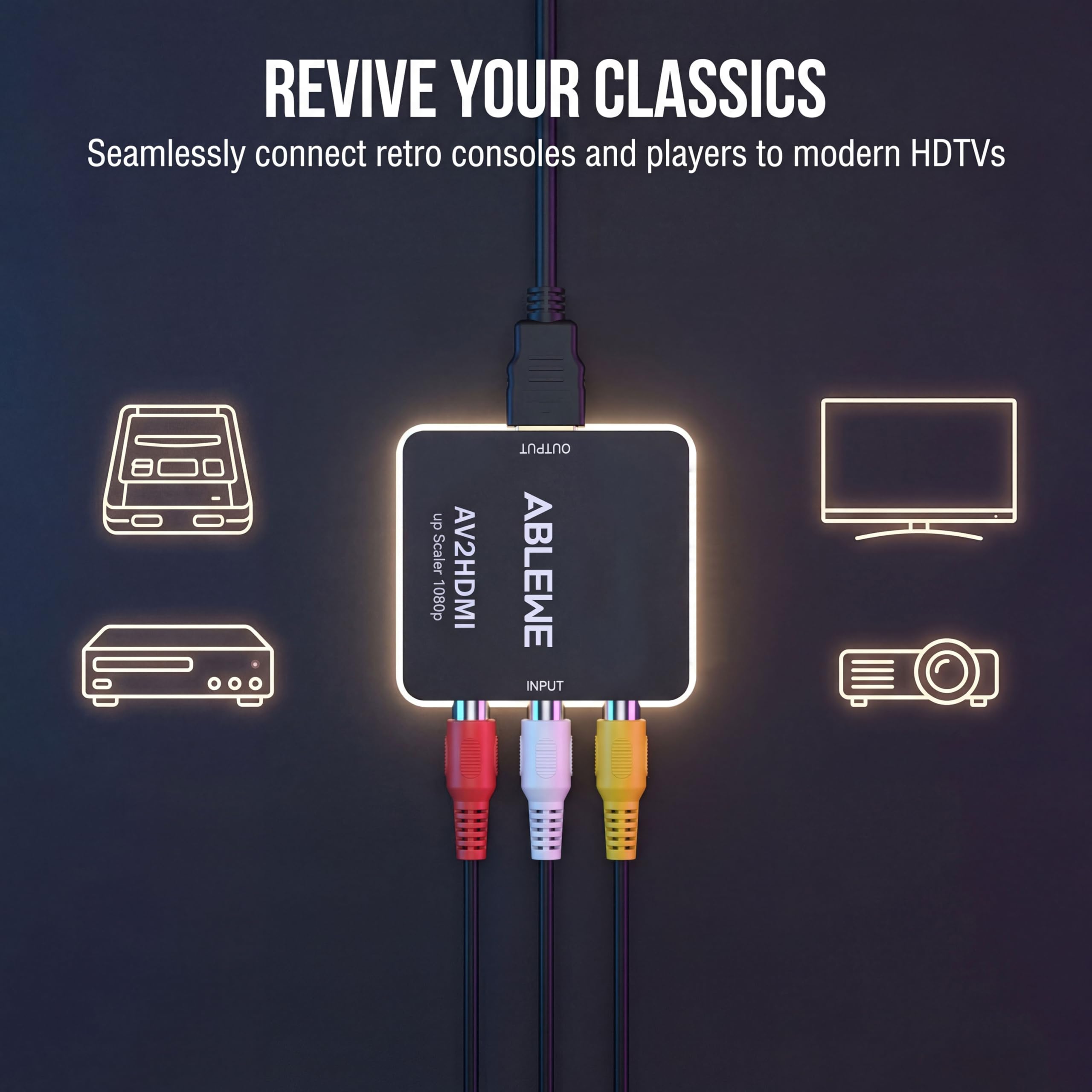 ABLEWE RCA to HDMI,AV to HDMI Converter, 1080P Mini RCA Composite CVBS Video Audio Converter Adapter Supporting PAL/NTSC for TV/PC/ PS3/ STB/Xbox VHS/VCR/Blue-Ray DVD Players — Amazon image 5