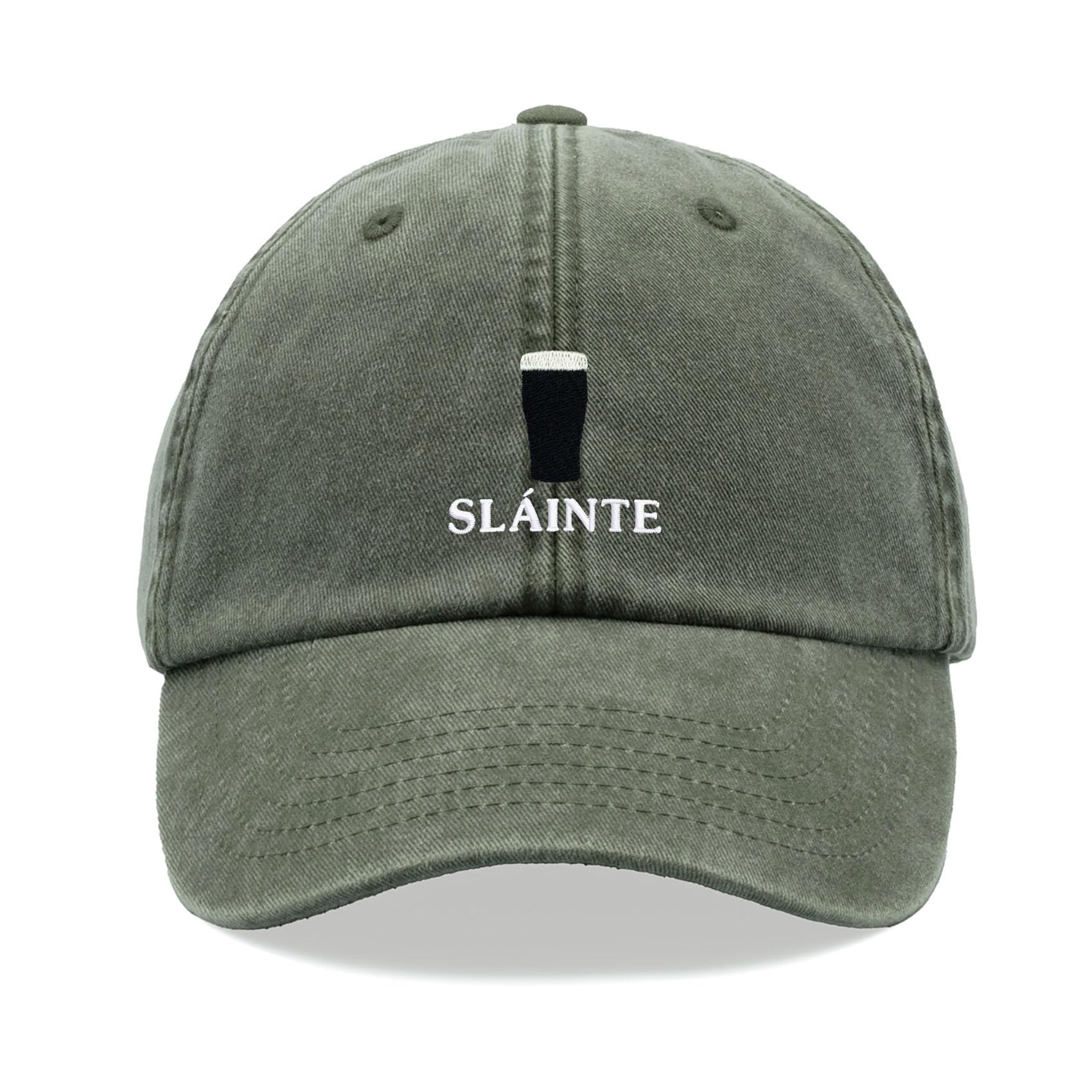 Sláinte Pint Baseball Cap Vintage Washed Unisex Dad Hat Adjustable Beer Stout Drinker Olive