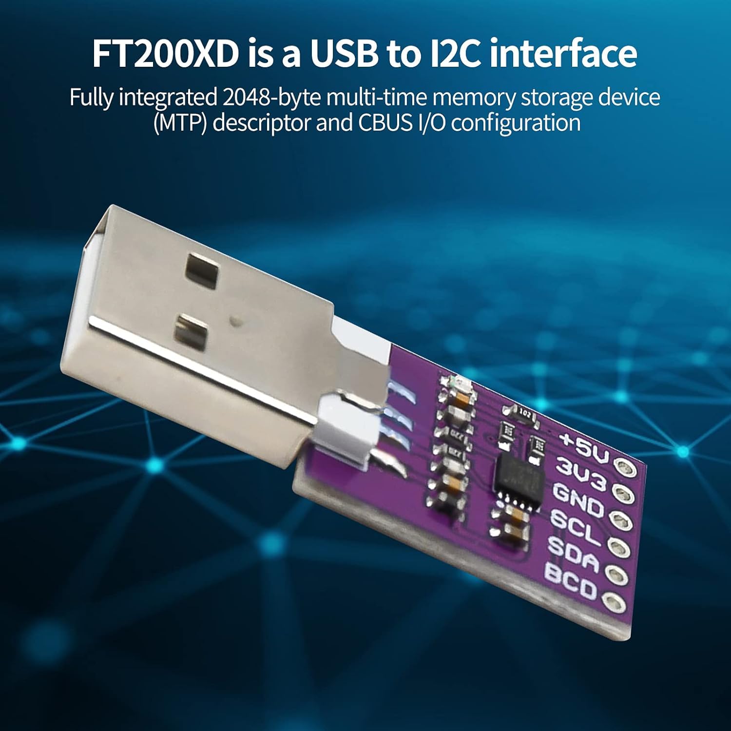 Modulo USB a I2C, MCU-200 FT200XD Modulo interfaccia USB a I2C Modulo multifunzione ad alta velocità Uscita CMOS 3,4 MHz