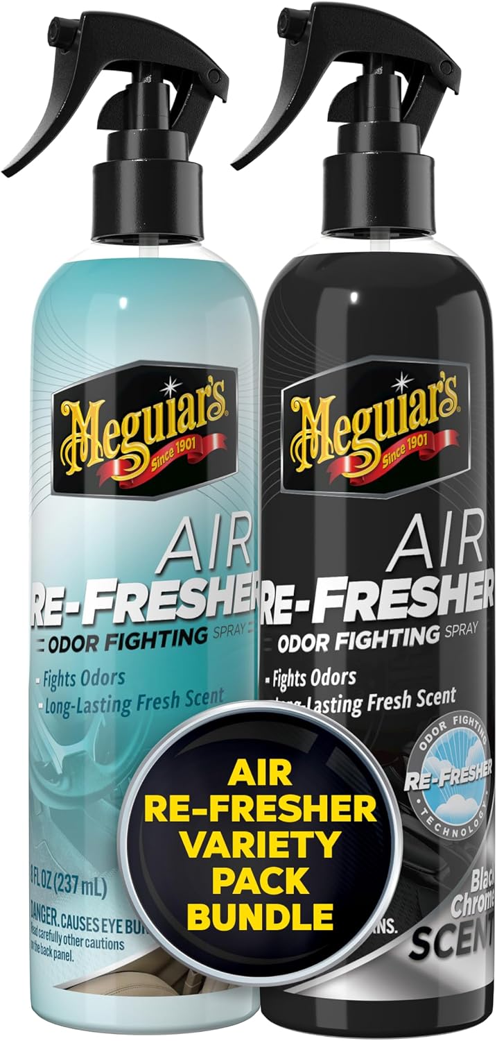 Meguiar's Air Re-Fresher Odor Fighting Spray - New Car Scent and Black Chrome Scent - Variety Pack