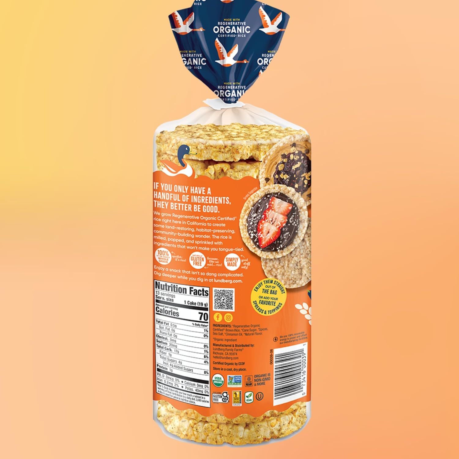Lundberg Organic Whole Grain Rice Cakes Cinnamon Toast, 9.5 Oz