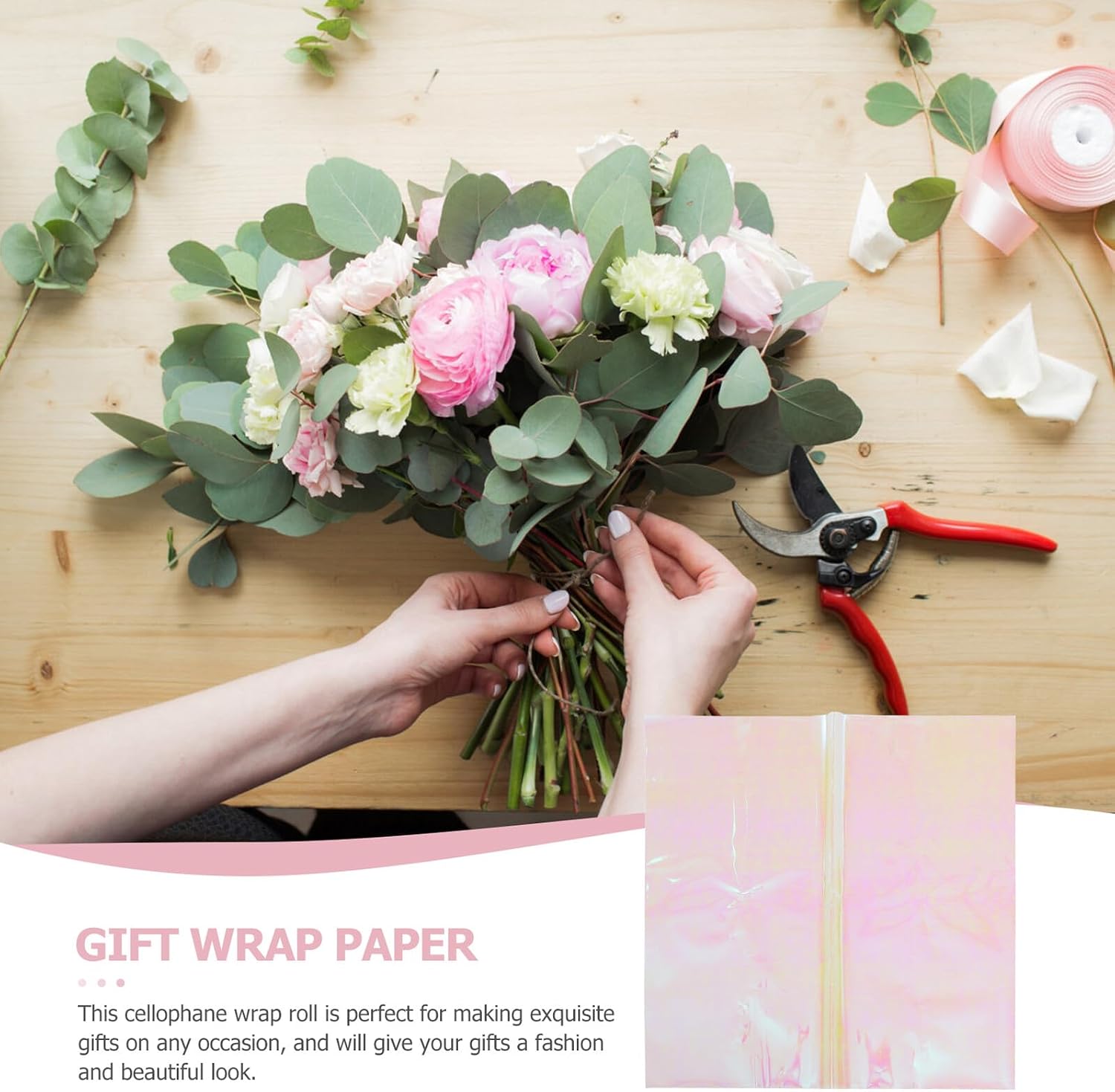 ROMISBABA Waterproof Iridescent Colorful Flower Cellophane Wrap Paper 10 Sheets DIY Floral Bouquet Wrapping Paper for Packaging and Florist Supplies
