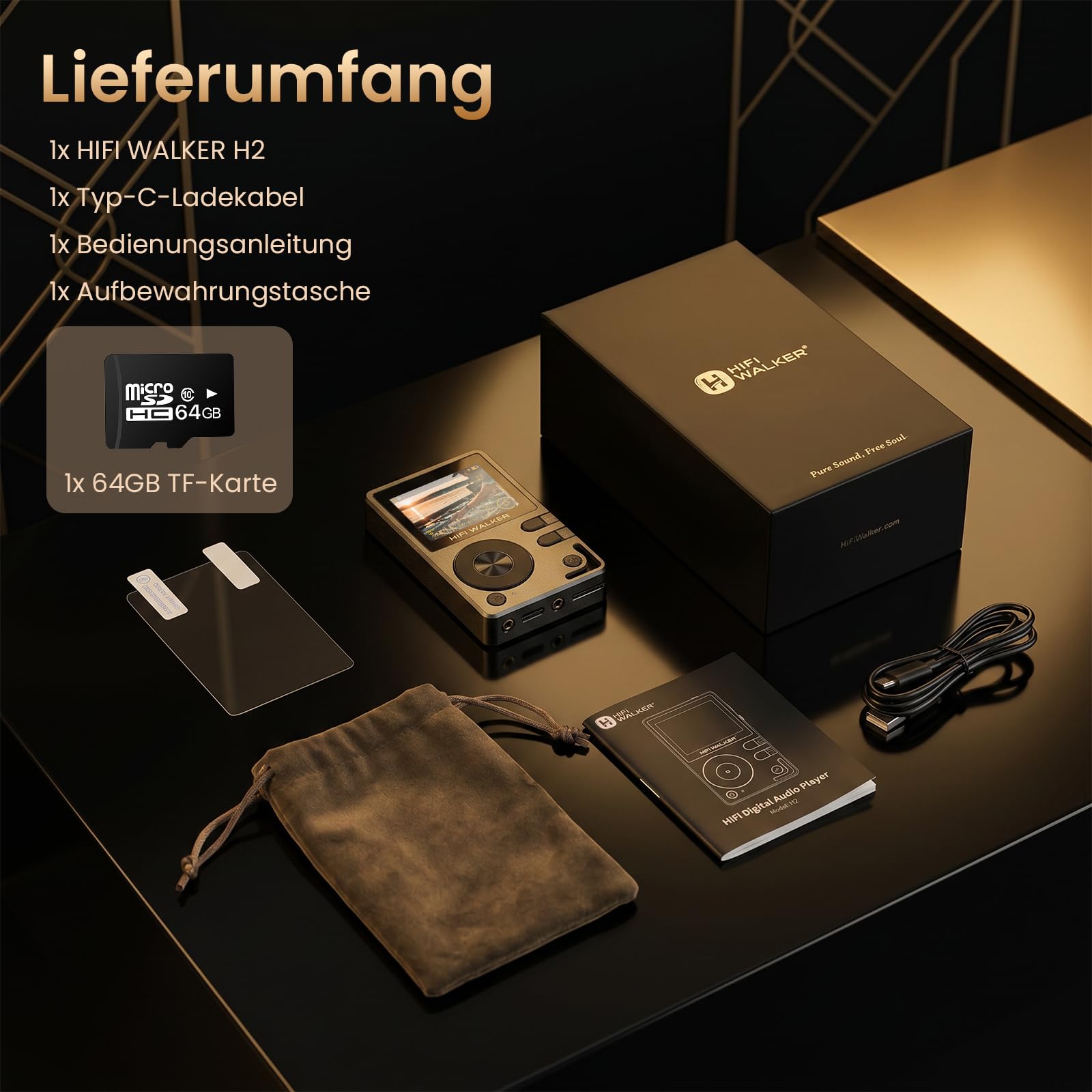 HIFI WALKER H2 MP3 Player mit Bluetooth 5.2, DSD DAC Hi-Res FLAC Verlustfreier Musikplayer, Tragbarer Digitaler Audioplayer 64GB Speicher erweiterbar bis 512 GB