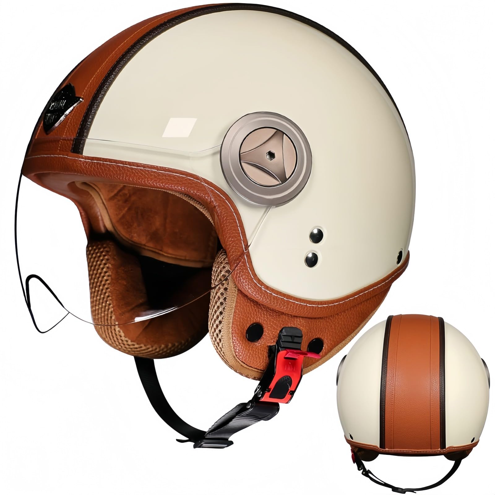 Casco De Motocicleta Vintage Abierto 3/4 con Gafas, Forro Cómodo, Orejeras Y Certificación ECE para Adultos, Hombres Y Mujeres.