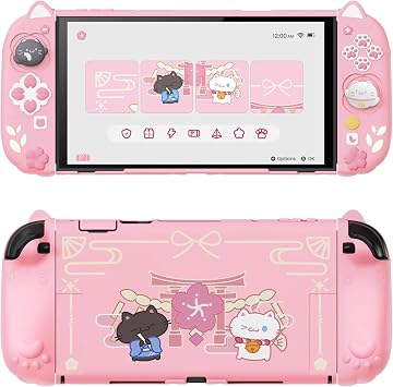playvital Cherry Blossoms Kitten Silicone Grip & PC Shell Case for Nintendo Switch 2 - Pink | Cat Ear & Paw Joycon Covers + Dockable Protection + Extra Adjustable Stand
