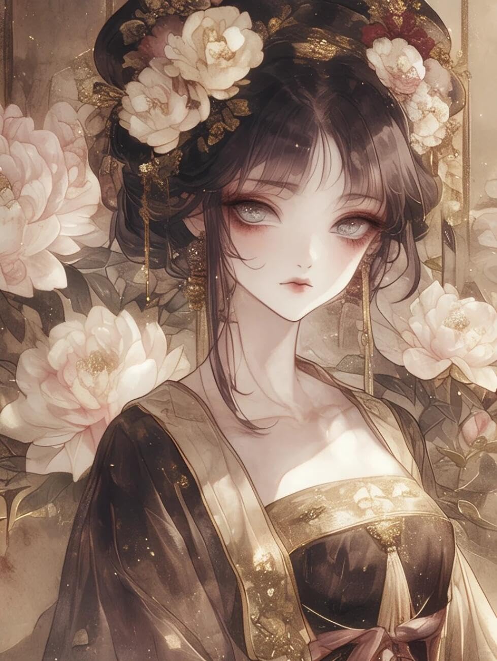 RKFLGEW 14CT Cross-Stitch Counted Kits Anime Women and Flowers Preprinted Fabric Cross Stitch DIY Art Needlecrafts Embroidery Kits for Adults Beginners 40x50cm