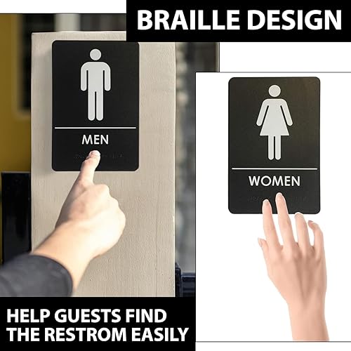 Miniatura 6 de Hecho en EE.UU. - Letreros de Baños para Hombres y Mujeres Compatibles con ADA, Señales de Puertas de Baño para Oficinas, Negocios y Restaurantes,