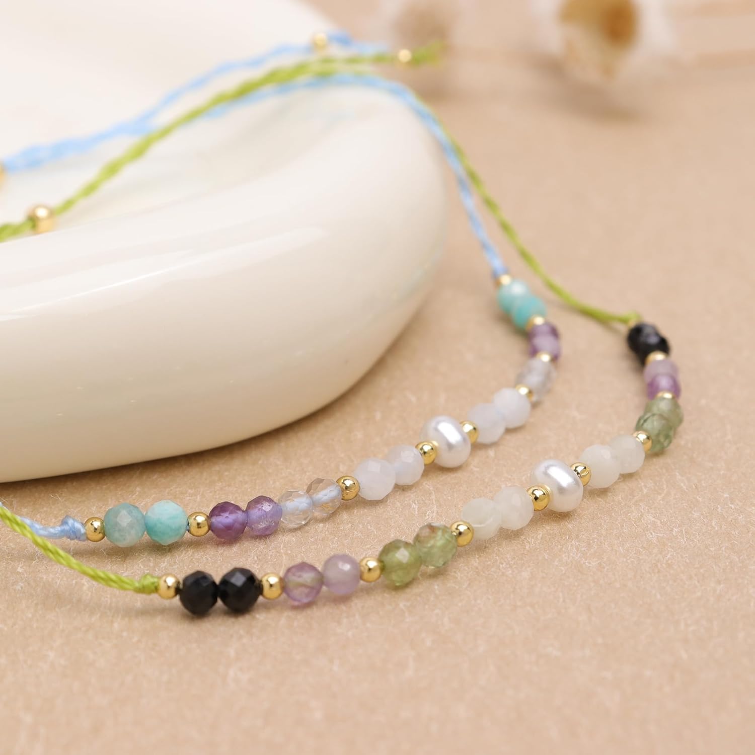 Colorful Gemstone Beads Bracelets Set for Women, 2Pcs Boho Handmade Adjustable Stackable Strand Outfit Accessories Jewelry Gift. - Image 5