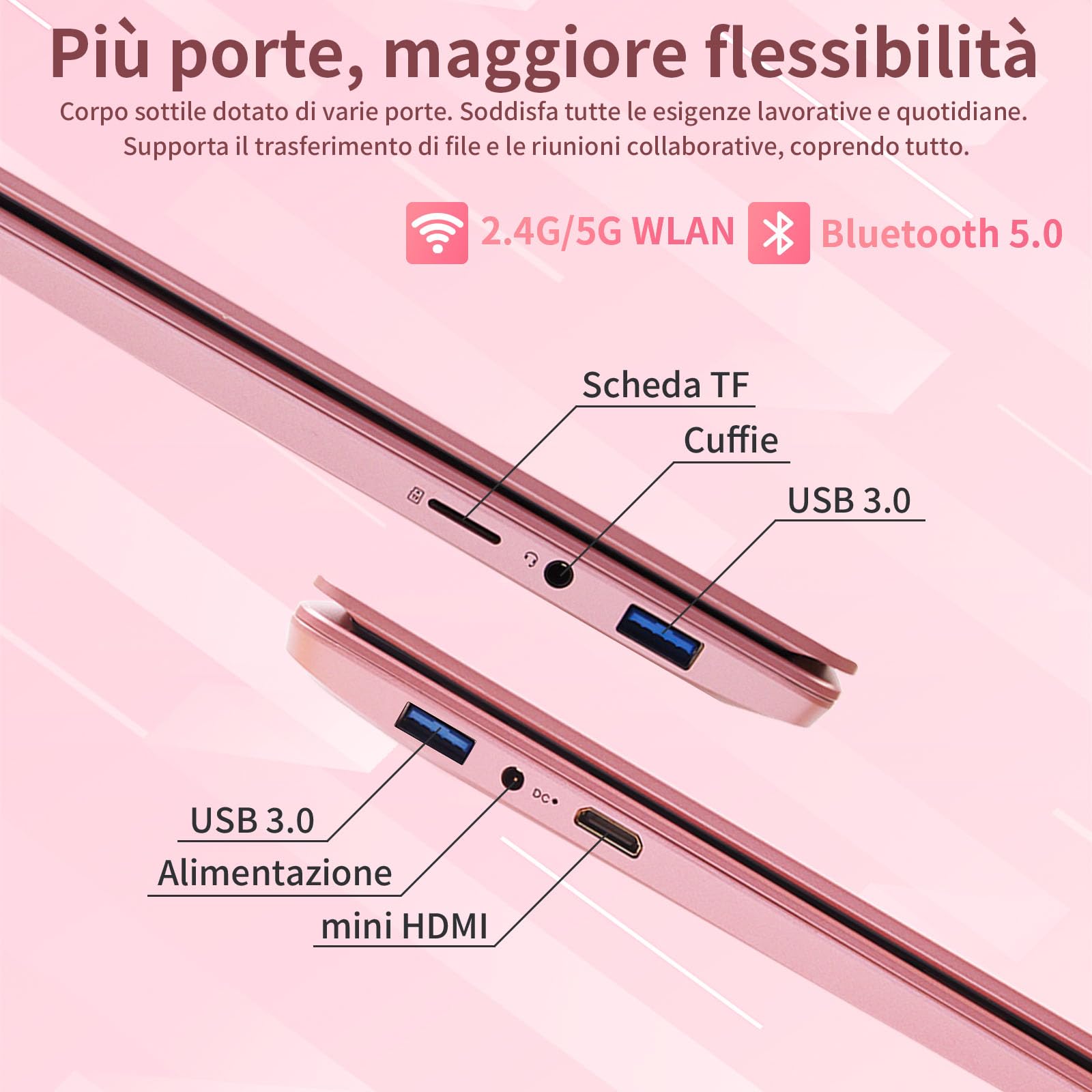 2026 PC Portatile 15,6 Pollici laptop, Notebook Win11 pro,Core i3-6100U Processor, 16GB RAM 256GB SSD, Tastiera Retroilluminata Ultrabook, Impronte Digitale, WiFi, BT5.0 (Oro rosa)