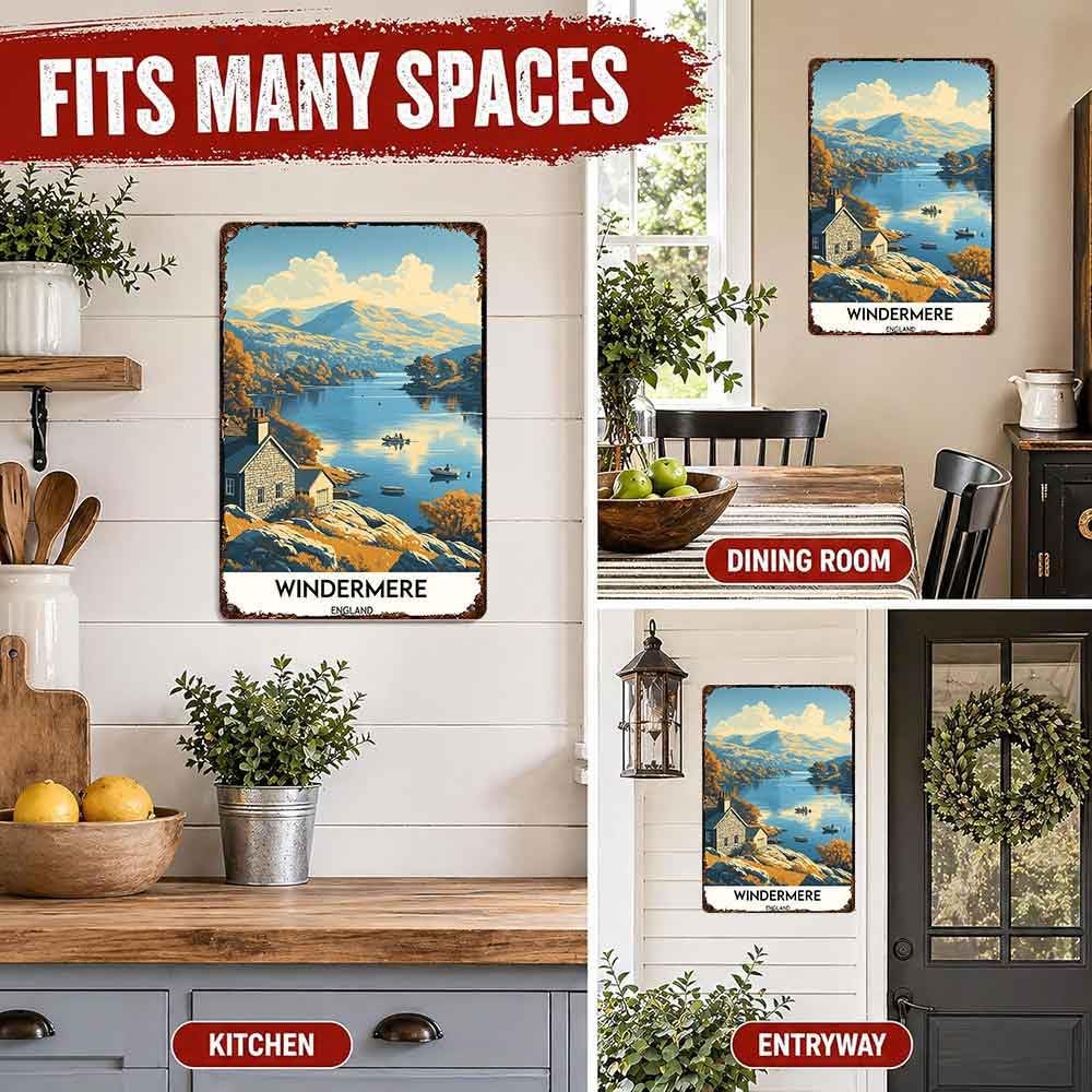 Windermere England Landscape Vintage Travel Aluminum Metal Sign 8 x 12 Inch image 5