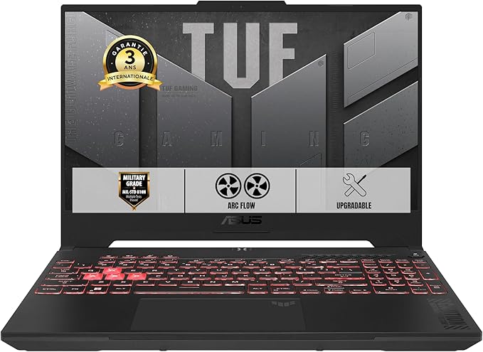 ASUS TUF Gaming A15-TUF507NV-LP220W 15.6 Pouces FHD 144Hz PC Portable (AMD Ryzen 5 7535HS 4.55 GHz, 16Go DDR5, 1To SSD, NVIDIA GeForce RTX 4060 TGP 140W, Windows 11 Home) – Clavier AZERTY