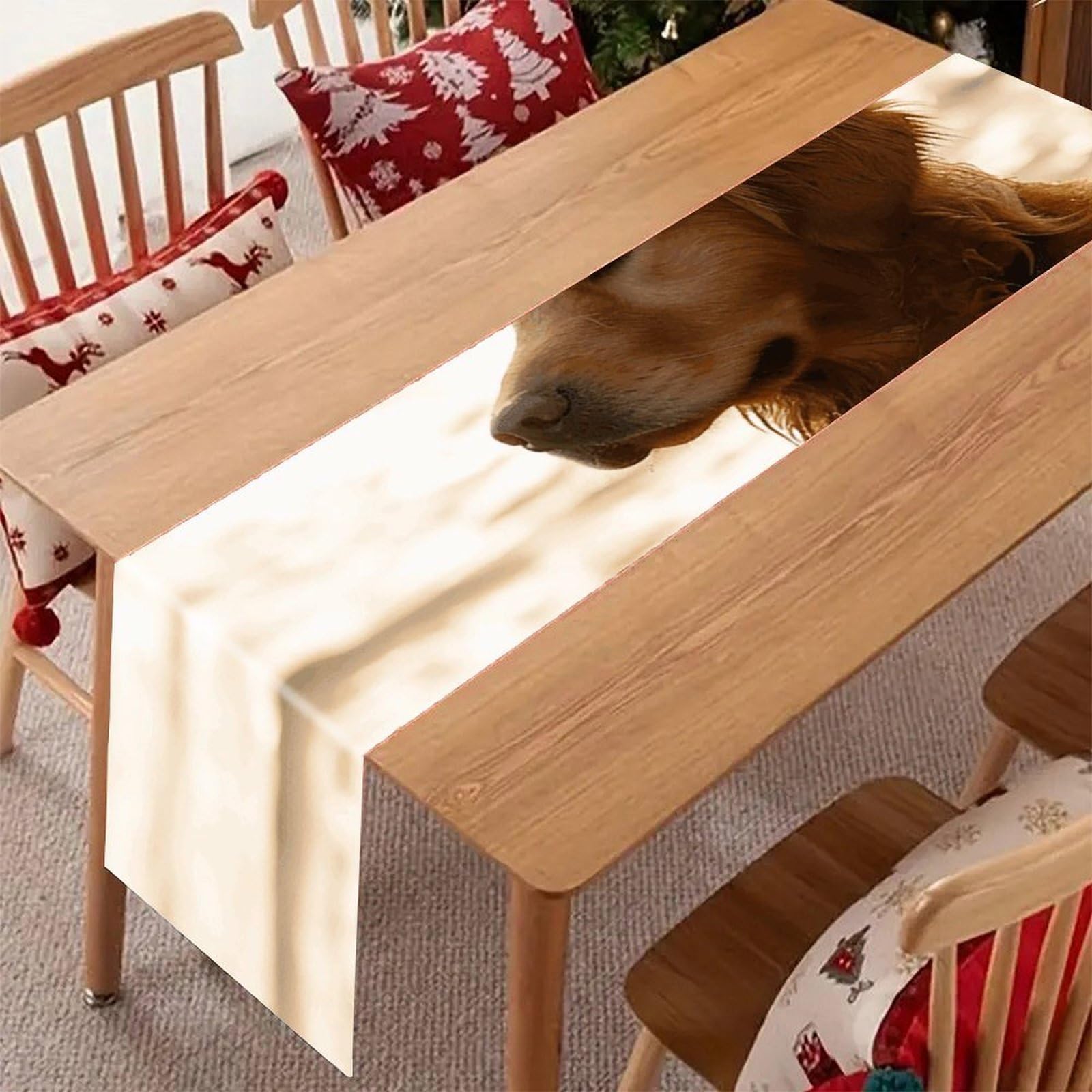 Khauerbc Style Retriever Linen Table Runner-70.87*12.99 Inch,This Decorative Table Runner Is Wrinkle Resistant Table Mat. Embroidered Table Runners As Kitchen Dining And Coffee Tables.