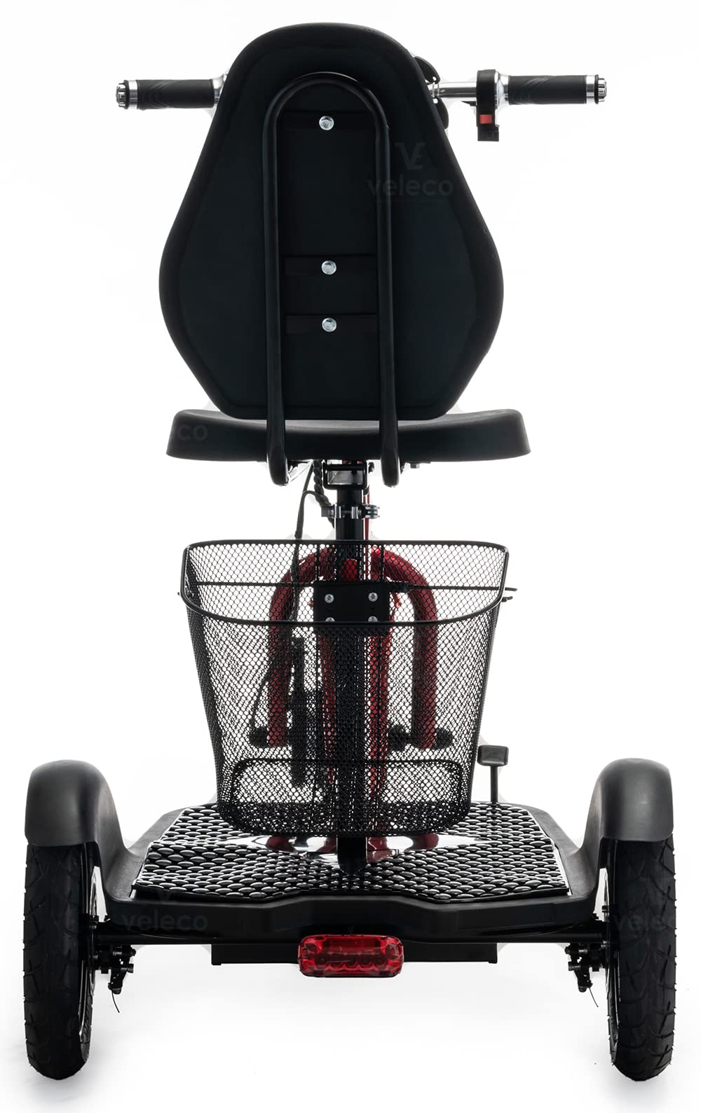 VELECO ZT16 - Scooter de movilidad de 3 ruedas - Totalmente ensamblado y listo para usar - Ruedas grandes - Fácil de maniobrar - Frenos delanteros y traseros - Cesta de la compra extraíble (ROJO)