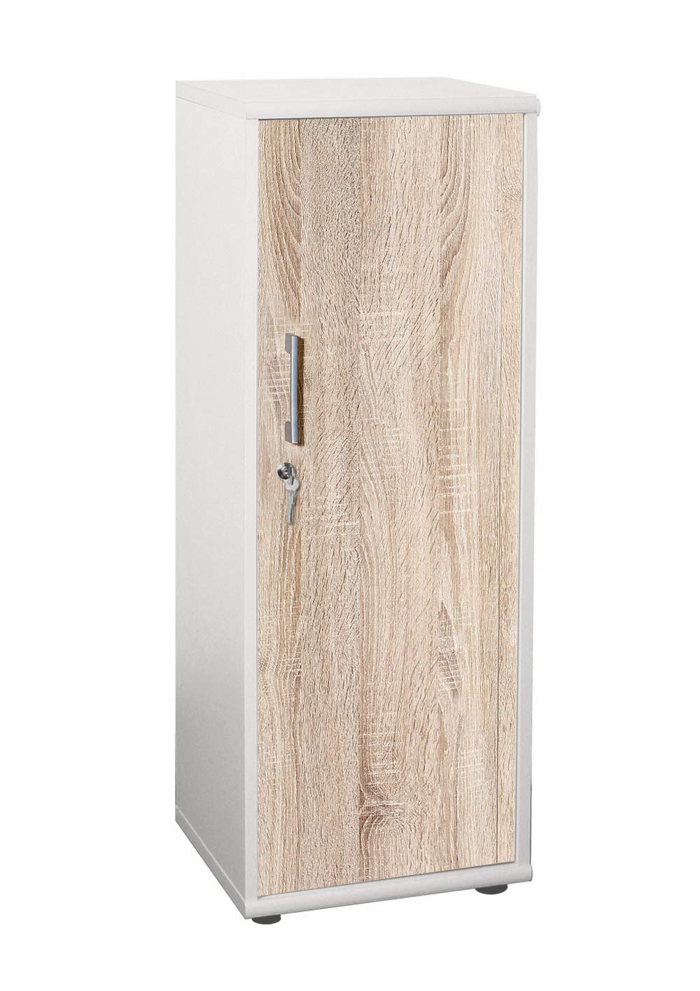 Möbelpartner Milo Armoire de classement - Dimensions : env. 39,3 x 34,5 x 110,9 cm - Blanc/décor chêne Sonoma
