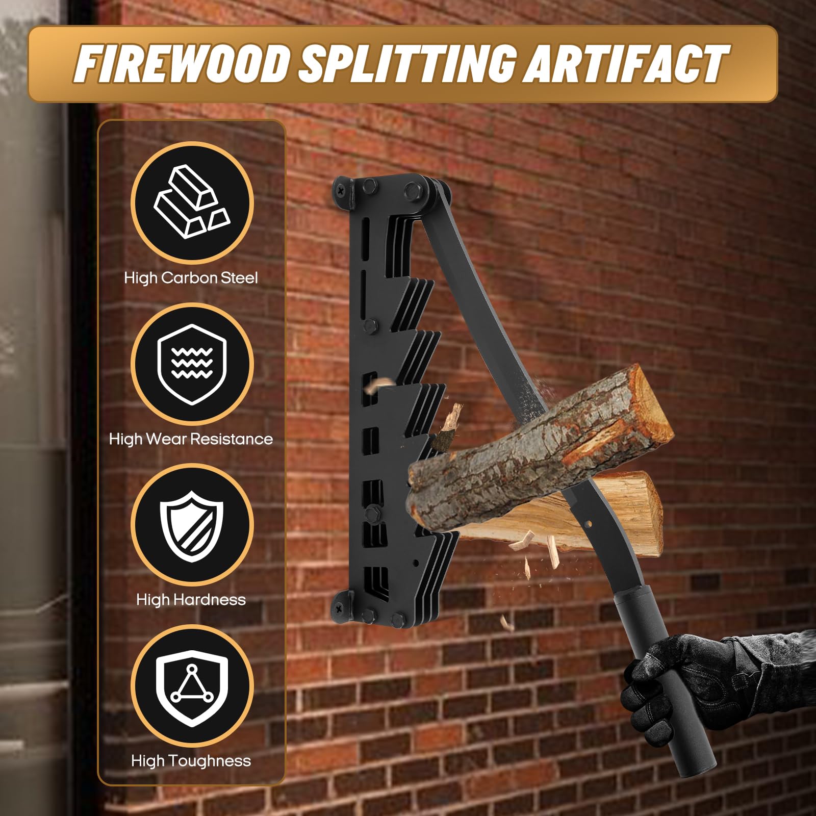 YedZen Log Kindling Splitter Wall Mounted, High Carbon Steel Firewood Manual Log Splitter with Two Handle, Portable Wood Kindling Splitter for Home & Outdoor Camping Barbecue - Image 4
