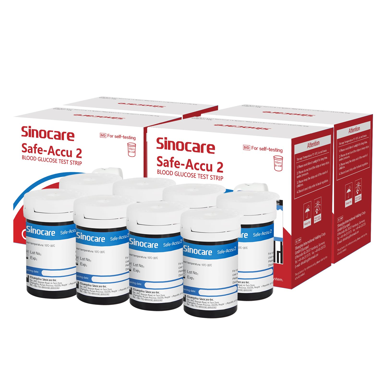 Sinocare Safe Accu2 Strisce Reattive per Glicemia, 200 pezzi Strisce Glicemia Senza Lancetta, Strisce Reagente Glucosio Adattabili [solo a Safe Accu2] [Lancetta non incluso]