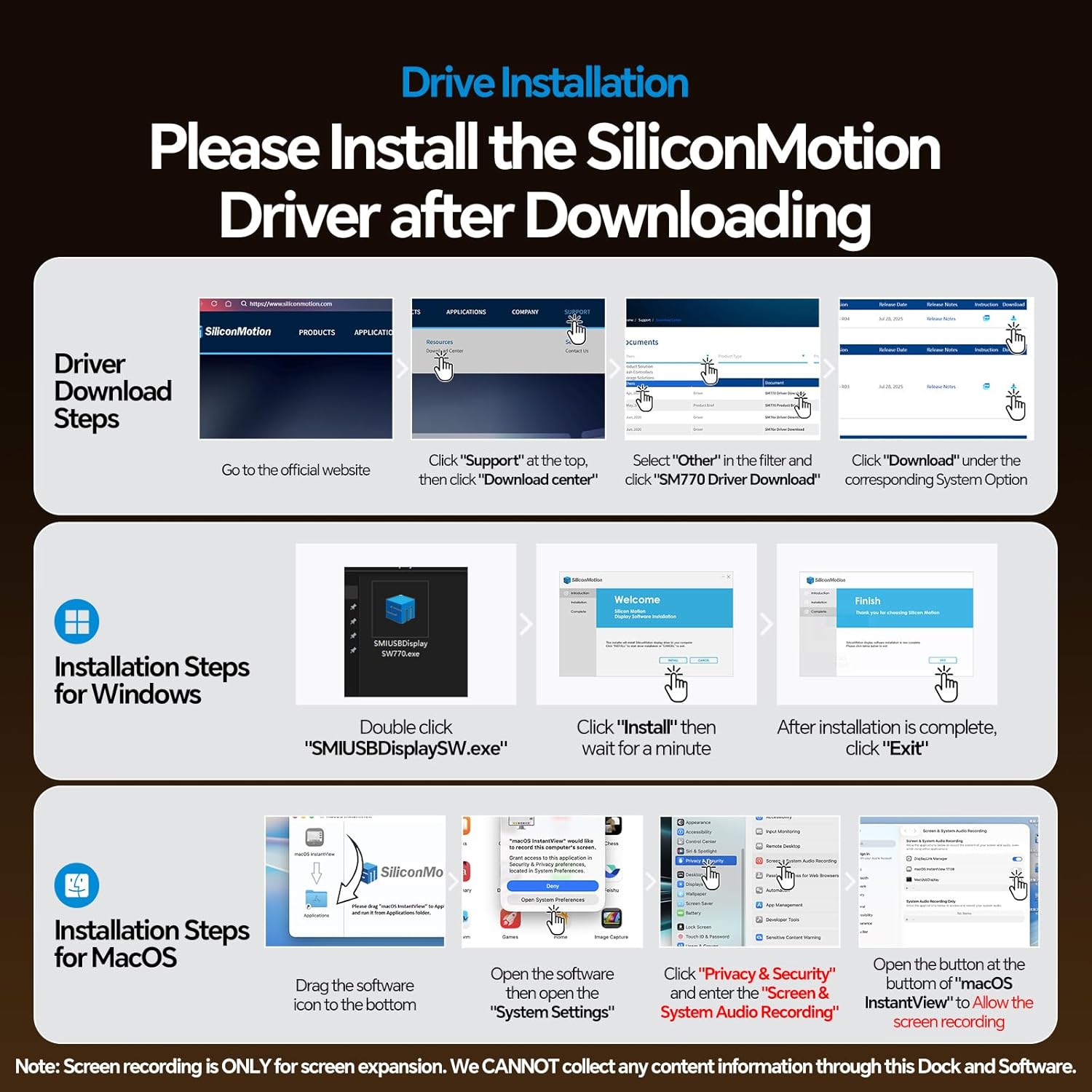 Step-by-step guide for downloading and installing the Silicon Motion driver for Windows and macOS.