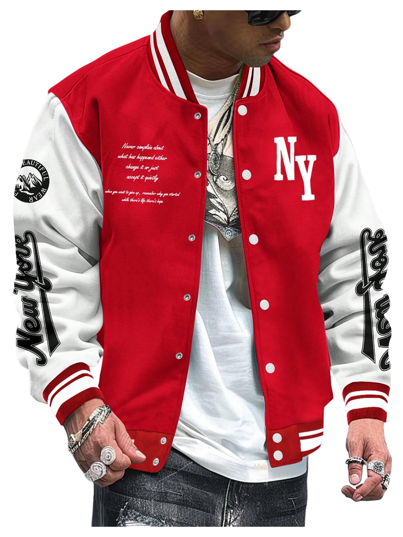 SOLY HUX Men's Color Block Letter Graphic Long Sleeve Varsity Jacket