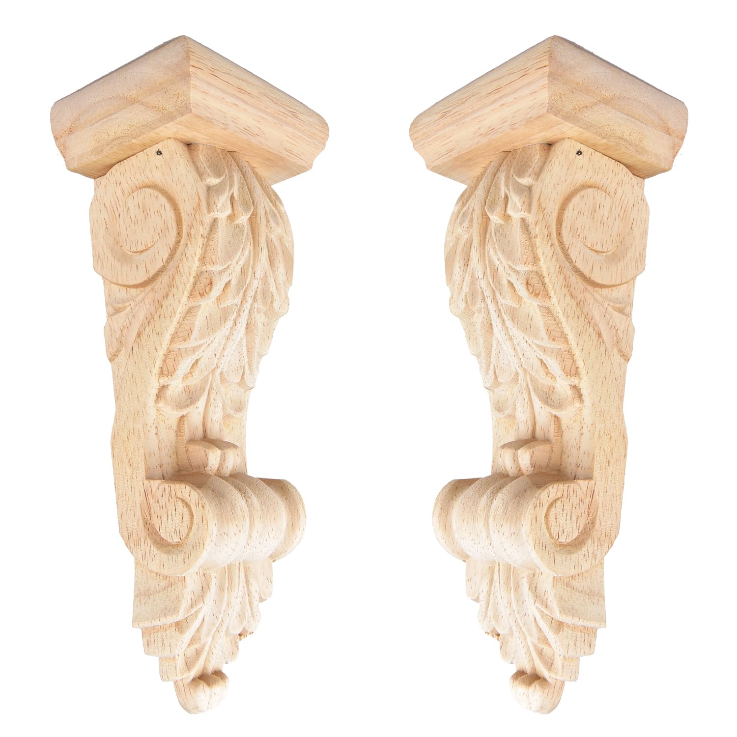 TCHOSUZ 3.5 inch-W 2.4 inch-D 8 inch-H Wood Carved Corbels, 2 -Pack Antique Traditional Unfinished Wooden Carving DIY Decorative Scrolled Millwork Brackets for Countertop Kitchen Fireplace Mantel