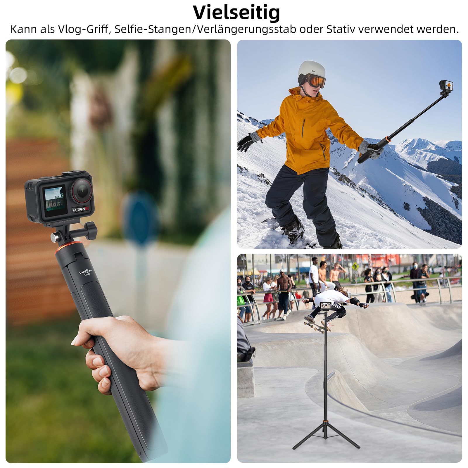 135cm Selfie Stick Stativ für DJI Osmo Action 5 Pro/4/3, Pocket 4/3, Osmo 360, GoPro, 2-in-1 Reisestativ mit Magnetischem Schnellverschluss-Adapter