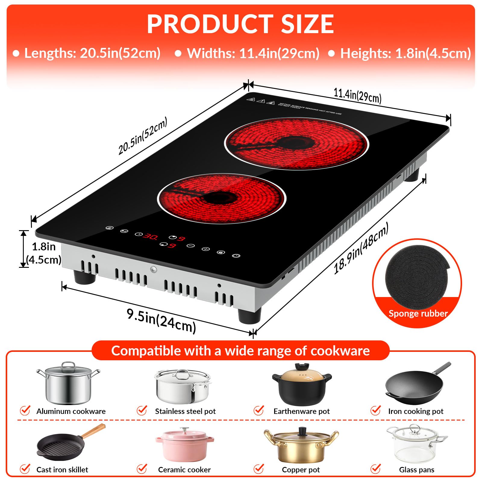 VeroSteel 30cm Piano Cottura Vetroceramica 2 Fuochi Nero - Foto 12