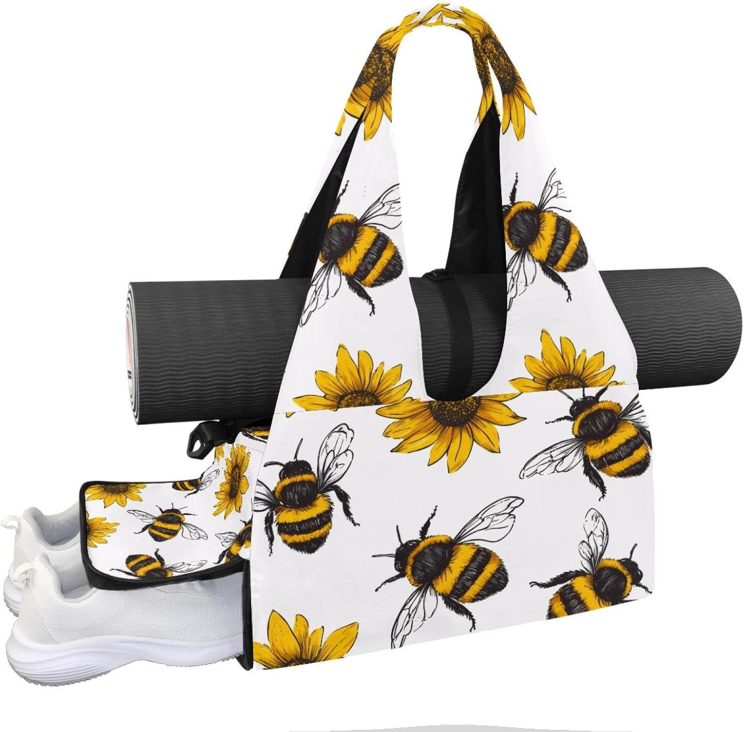 Yoga Mat Bag, Gym Workout Bag with Shoe Compartment, Geometric Gradient Striped Pilates Bag for Women, Quick Access Storage Yoga Tote Bag for Sports Travel Office