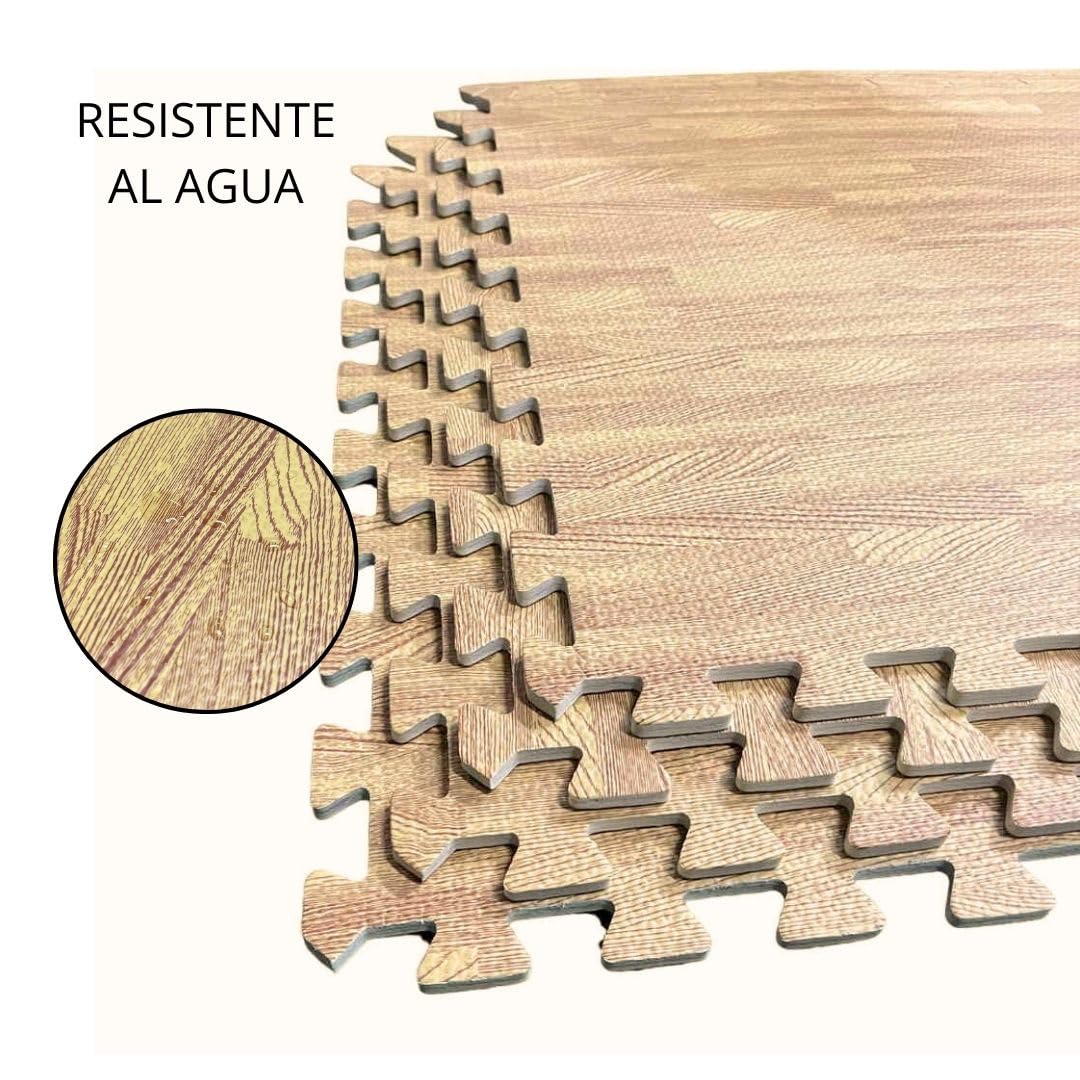 Pack Suelo Tatami – Esterilla Gimnasio Puzzle | Protege, Acolcha, Aísla y Decora | para Casa, Fitness o Piscina | Goma Eva Suave y Antideslizante | Libre de BPA | 16 Imitación Parquet