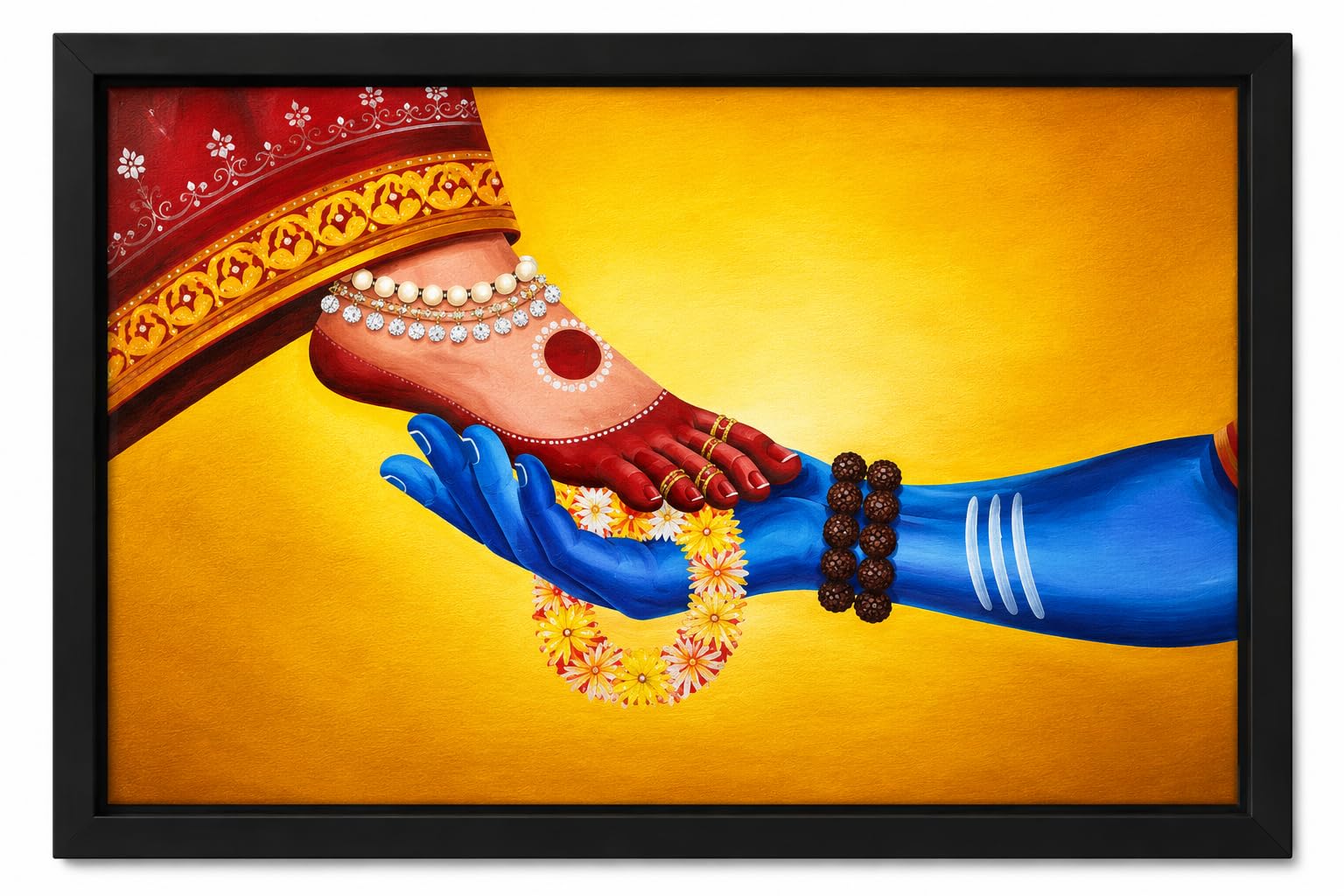 Handmade Shiv Parvati Charan Black Framed Wall Painting 20.5 x 13 Inch | 100% Handmade Original Artwork-image-33