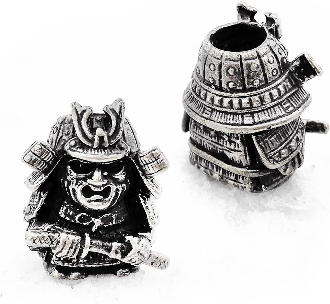 СooB EDC Paracord Bead, Beard Bead, Knife Lanyard Bead, Charm Samurai Warrior. Metal Hand-Casted Paracord Beads Pendants for Paracord Knives Lanyards 1Pcs/Lot