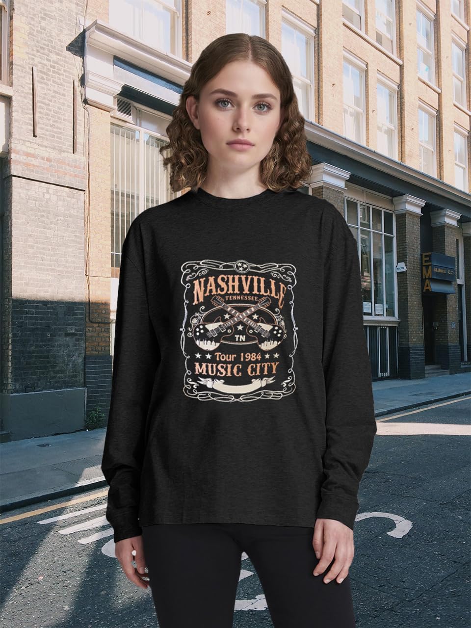 Women Nashville Shirts Vintage Rock Country Music T Shirt Long Sleeve Vacation Loose Fitting Tops - Image 2