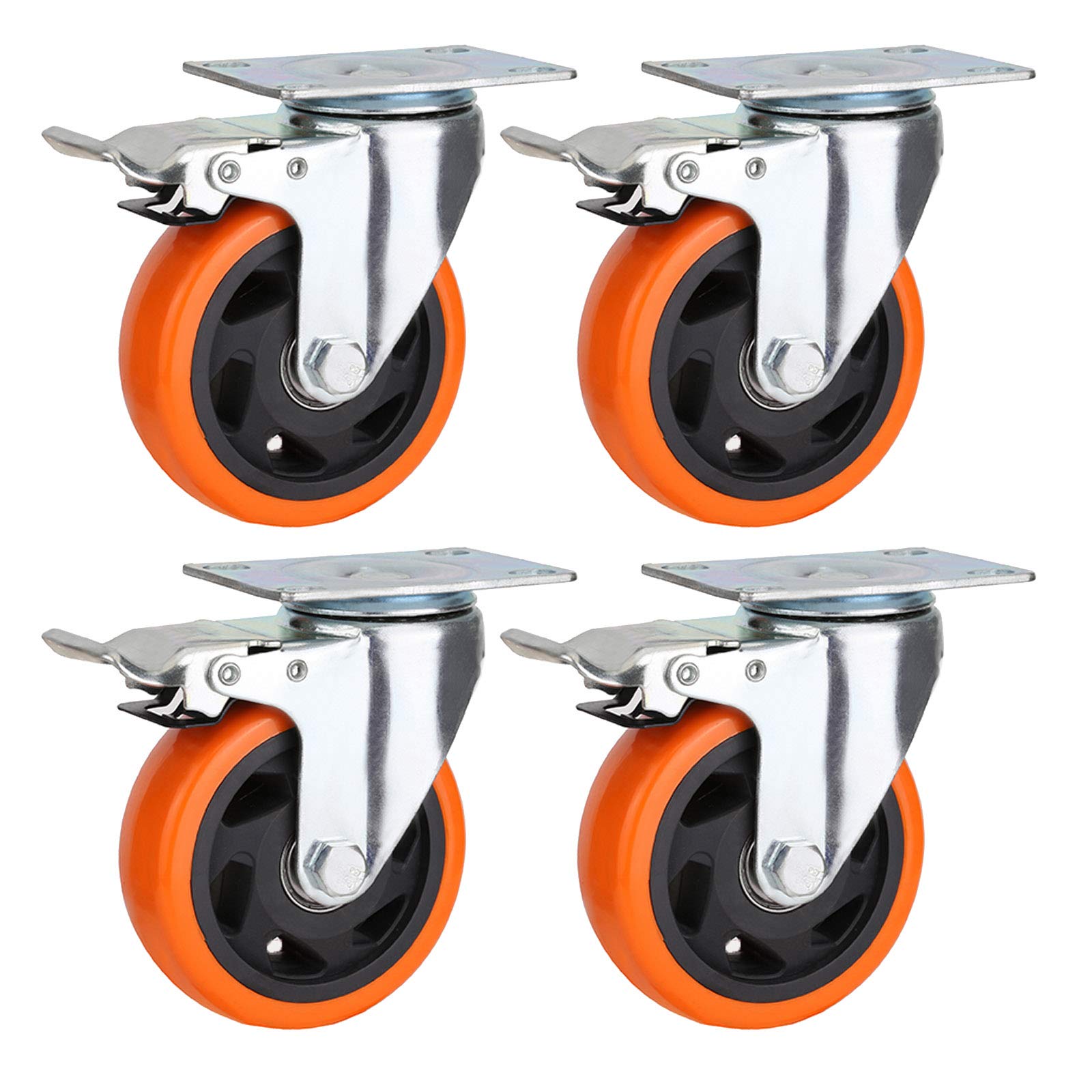 Roulettes pivotantes avec freins, roulettes de transport, silencieuses/anti-poussière, roulettes de rechange, roulettes robustes, 4 pièces, 4 freins - 125 mm