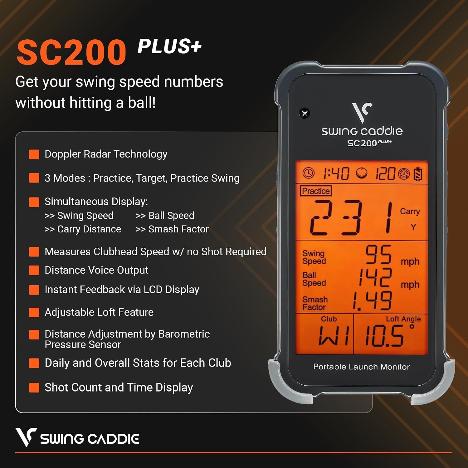 Voice Caddie SC200 Plus Portable Golf Launch Monitor with Real-Time Shot Data Tracking - 4 Swing Data Parameters, Instant Feedback, Voice Output, Indoor and Outdoor, and Signature Series Towel Bundle image 2