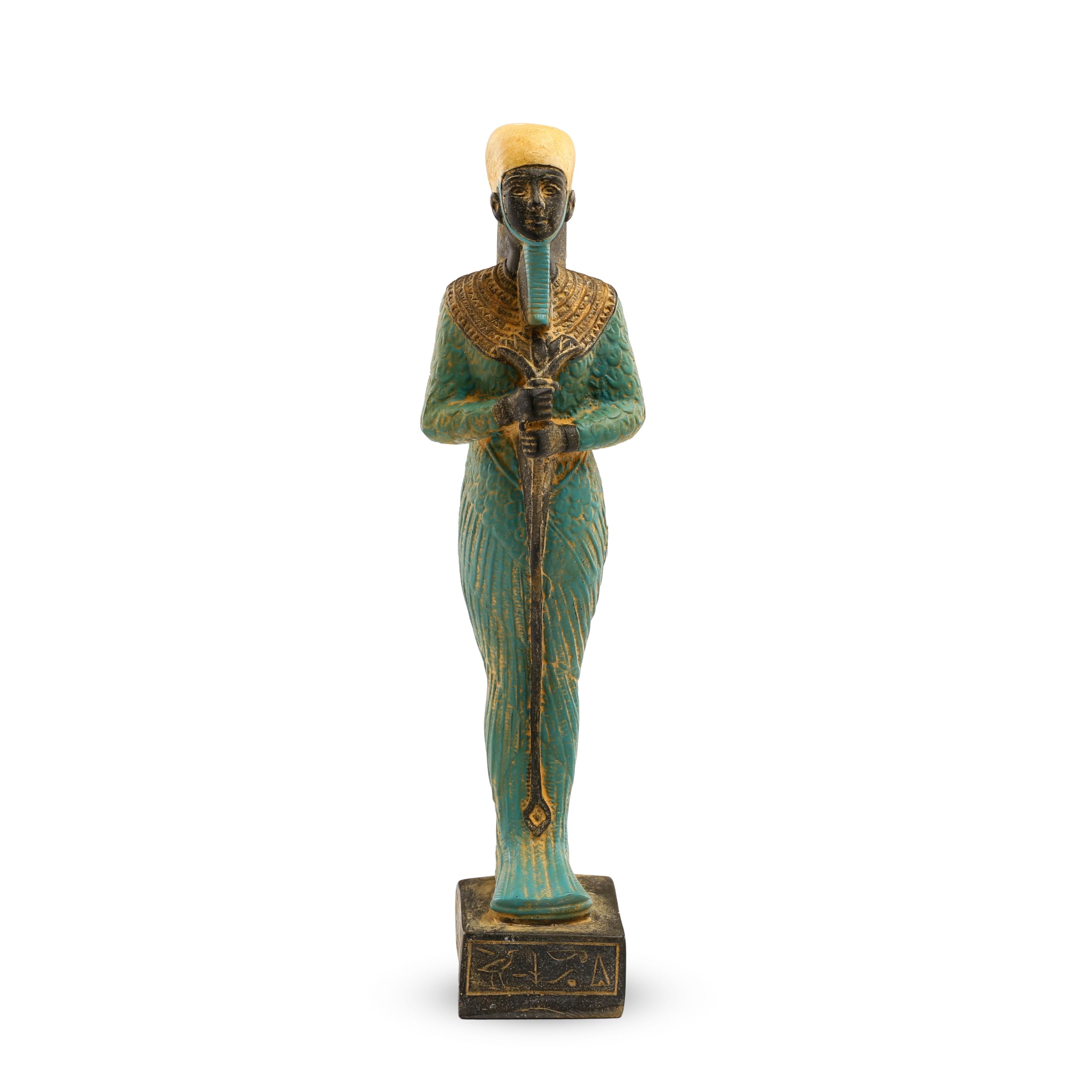 Statua egizia unica del dio Ptah degli artisti e artigiani, pietra pesante dipinta a mano, realizzata in Egitto.
