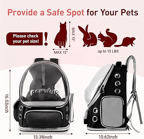 Miniatura 17 de Mochila para gatos con ventana de burbujas, transpirable y plegable, transportador de viaje para mascotas para perros y gatos pequeños, aprobado por