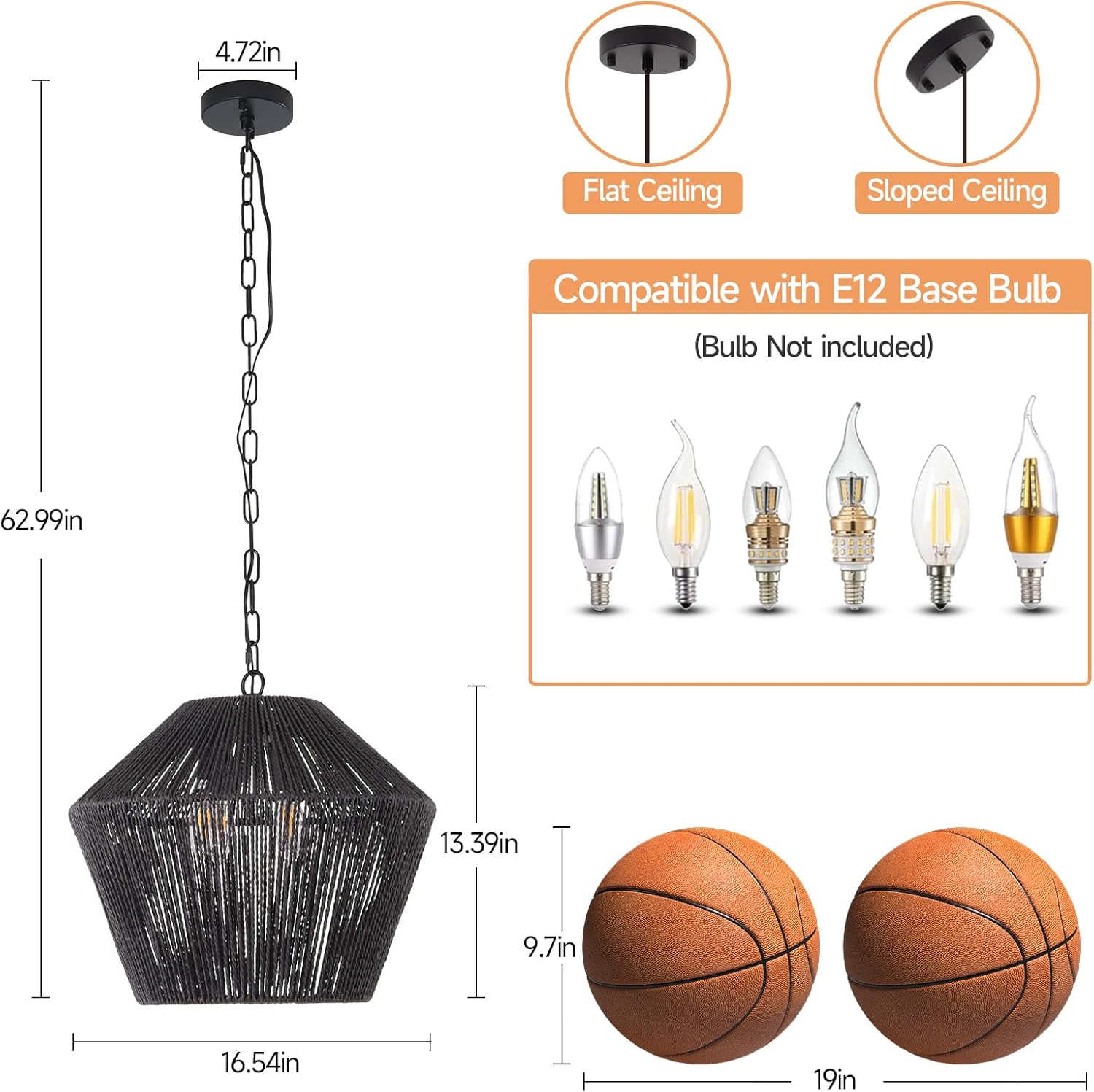 Dining Room Light Fixtures Over Table, 4-Light Modern Boho Chandelier Come with Black Rattan Rope Lampshade for Dining Room, Bedroom or Living Room (a Set of Lamp)