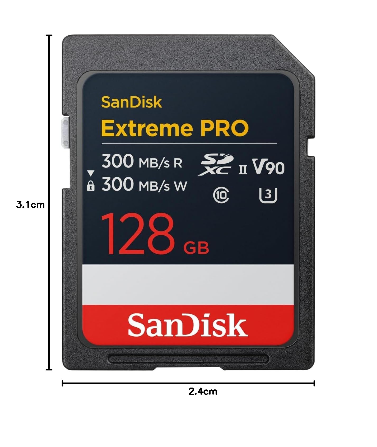 SANDISK Extreme PRO 128GB scheda SDXC (SD Card, V90, UHS-II, velocità di lettura fino a 300 MB/s, velocità di scrittura fino a 300 MB/s, V90, Video in 8K di qualità cinematografica)