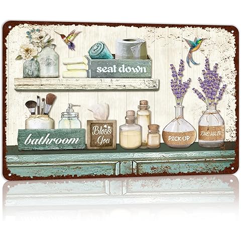 Vintage Farmhouse Bathroom Metal Tin Signs Rustic Flower Country Wall Art Decor 8X1...