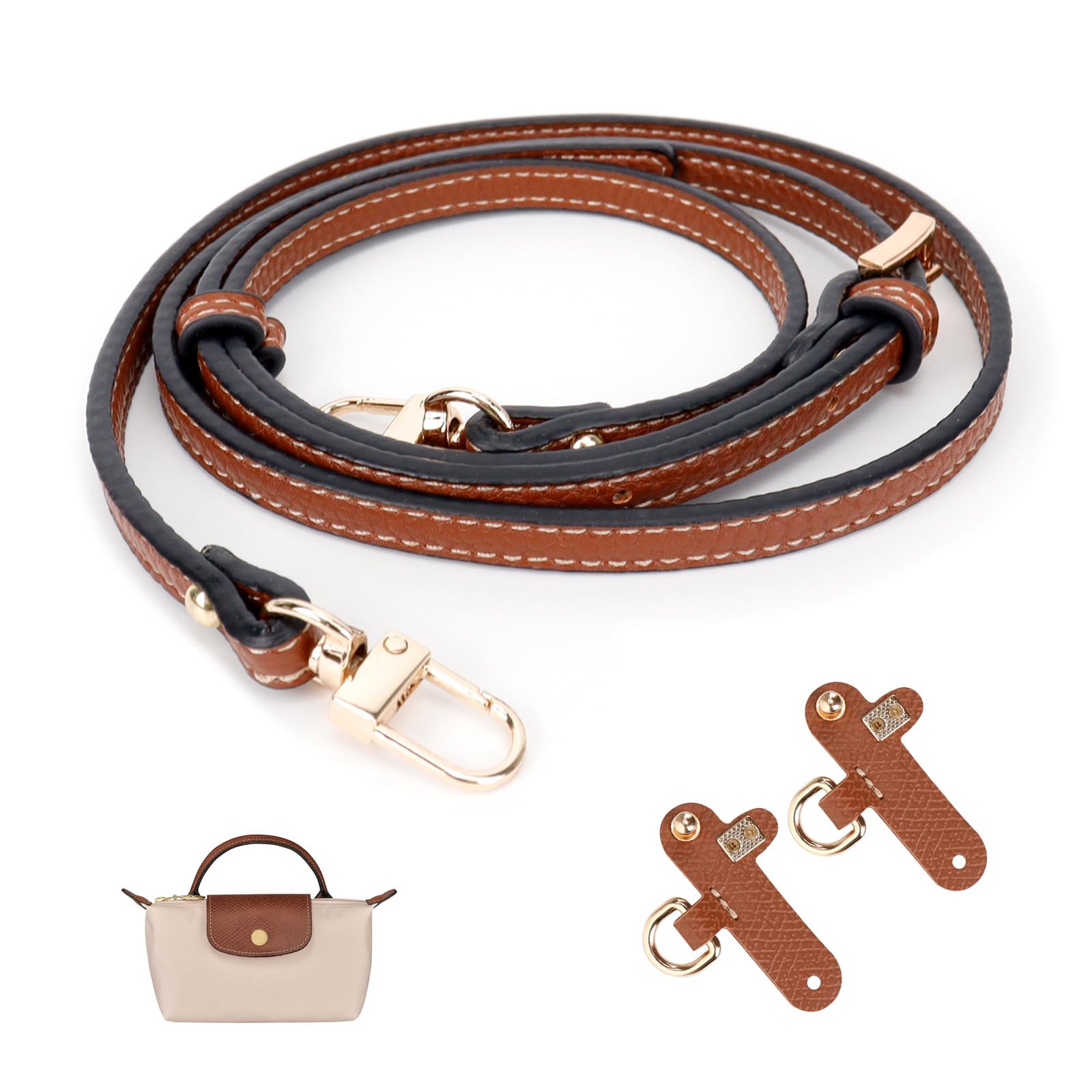 3 Pack Bag Straps for Sling Bag, Fashionable Adjustable Shoulder Bag Strap Set, Compatible with Longchamp and Other Bags, 0.9 cm Design Suit for LongChamp Mini Bag Strap(Brown)